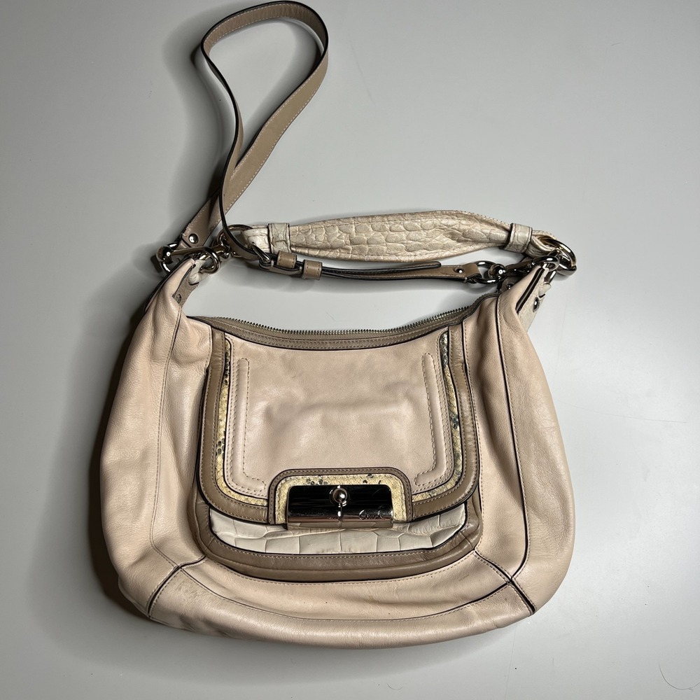 Coach Kristin Hobo Shoulder Bag SV/Ivory Multi Leather‎ Double Strap